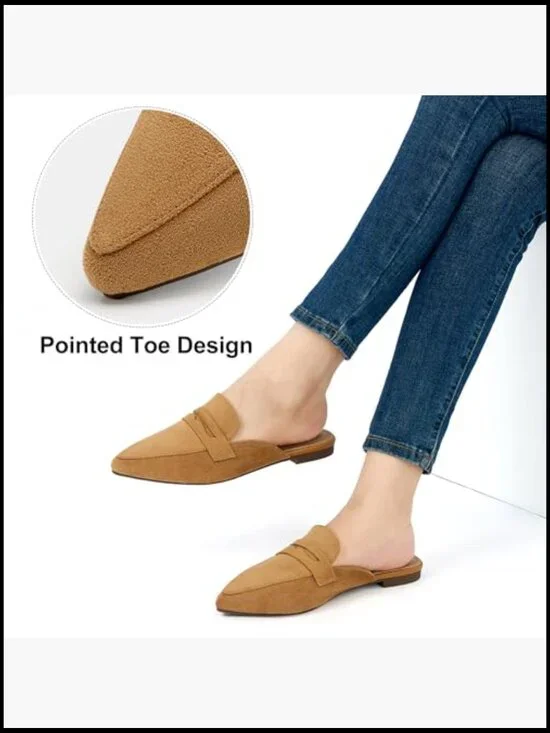 Pointed Toe Suede Mules Slip On Flats Elegant Business Casual Work Shoes - Picture 6 of 7